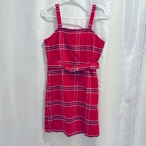 Red Plaid Dress with Retro Style Belt